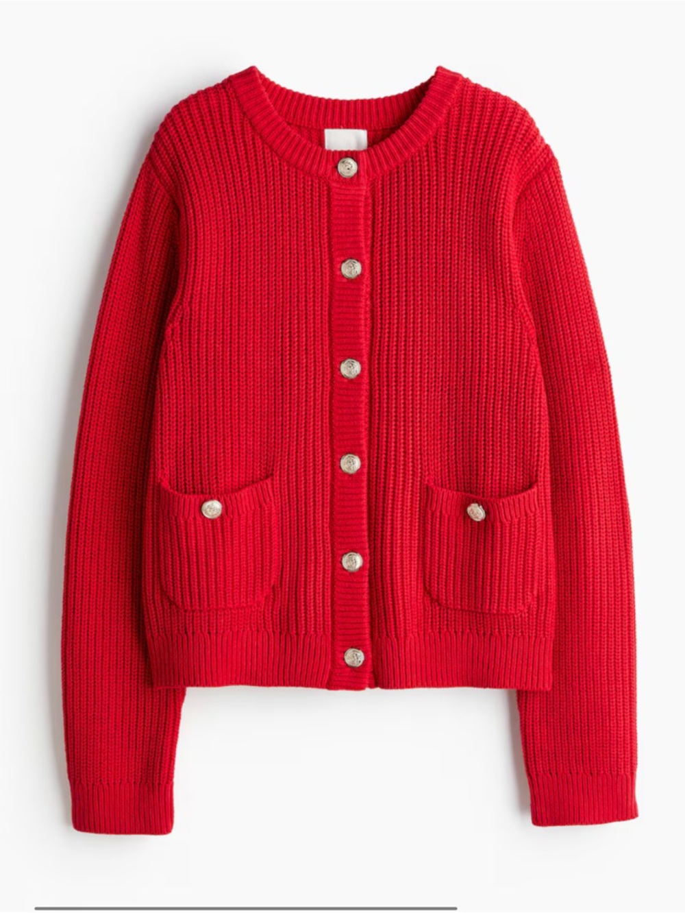 H&M chunky Ribbed  Cardigan with Gold tone Buttons Large